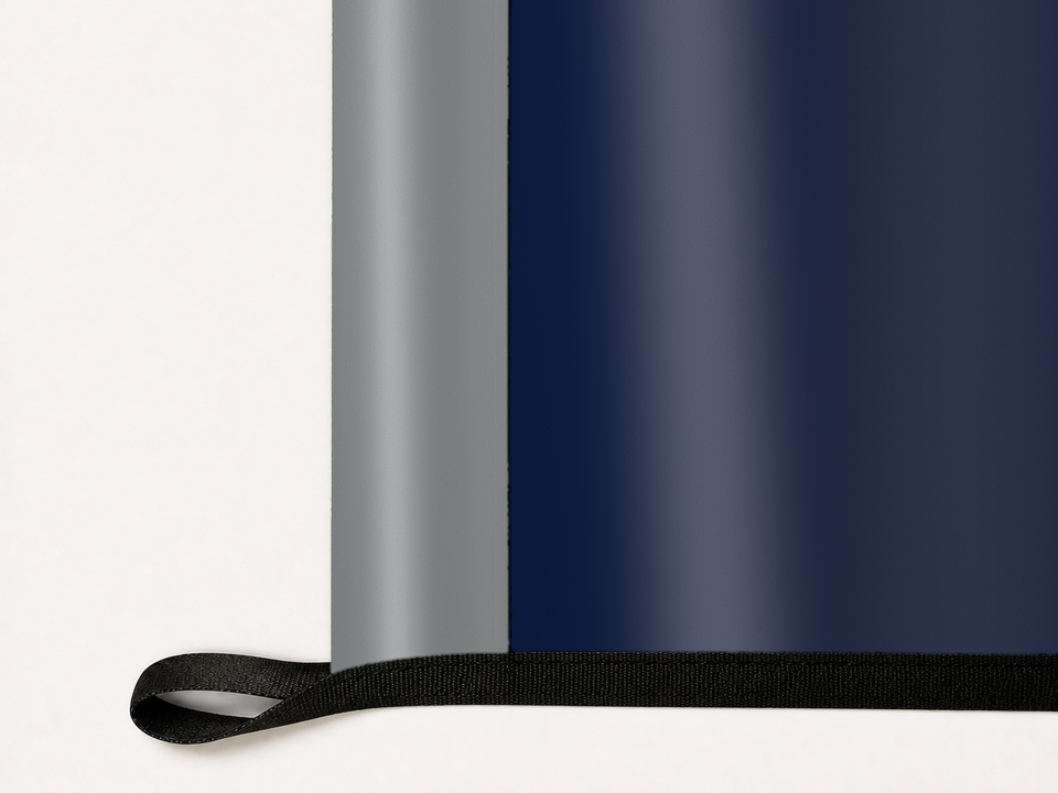 Nevada Wolf Pack Authentic Gameday Flag underside and personalization construction view — continuous restrained woven-satin Nevada Wolf Pack Accent header, textured Nevada Wolf Pack Primary face, lower black loop and perimeter webbing — source_sha256=b533ef4441eea7c9900c2d2459830289b8d5cb8b4f99f47e60273eab964031ac