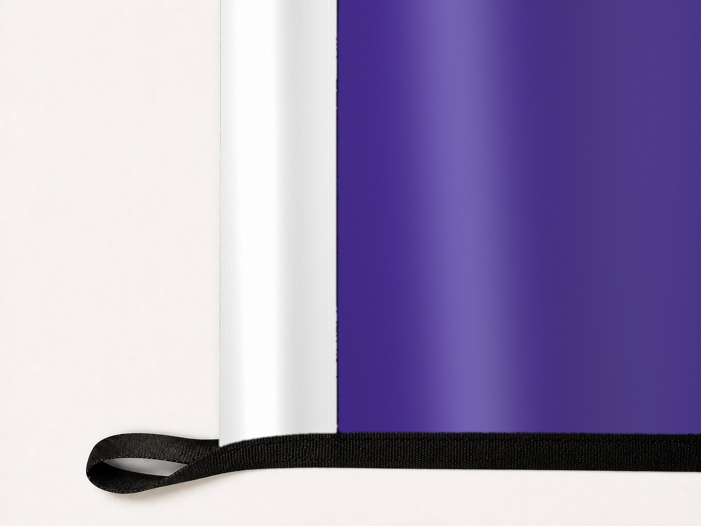 Northwestern Wildcats Authentic Gameday Flag underside and personalization construction view — continuous restrained woven-satin Northwestern Wildcats Accent header, textured Northwestern Wildcats Primary face, lower black loop and perimeter webbing — source_sha256=434c4582a1eadad0ac5fd96a2804bfd49845040b6a0da6d614b4ce175de87aec