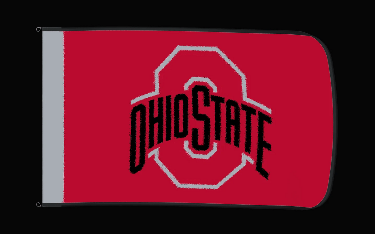 EXO rotating product view — Ohio State Buckeyes Authentic Gameday Flag — controlled catalog turntable