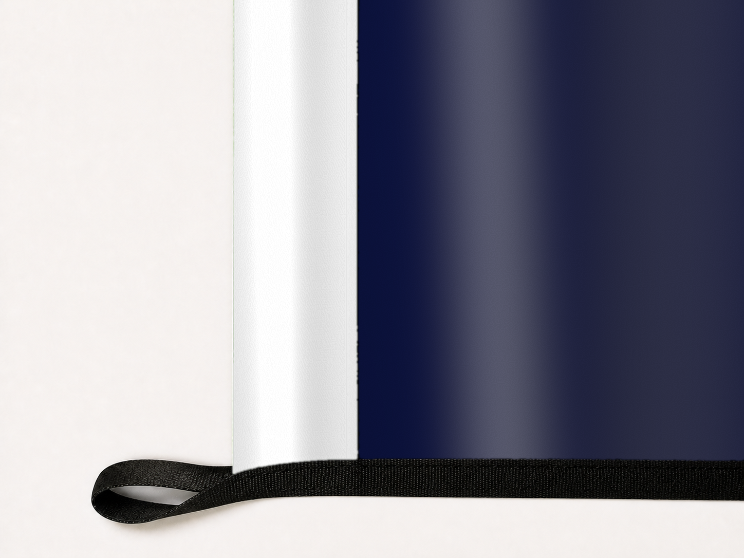 Penn State Nittany Lions Authentic Gameday Flag underside and personalization construction view — continuous restrained woven-satin Penn State Nittany Lions Accent header, textured Penn State Nittany Lions Primary face, lower black loop and perimeter webbing — source_sha256=e7fe110ed3d72476e98b7d9bbae92804af82601d8bac1327e070aaf23439abc4