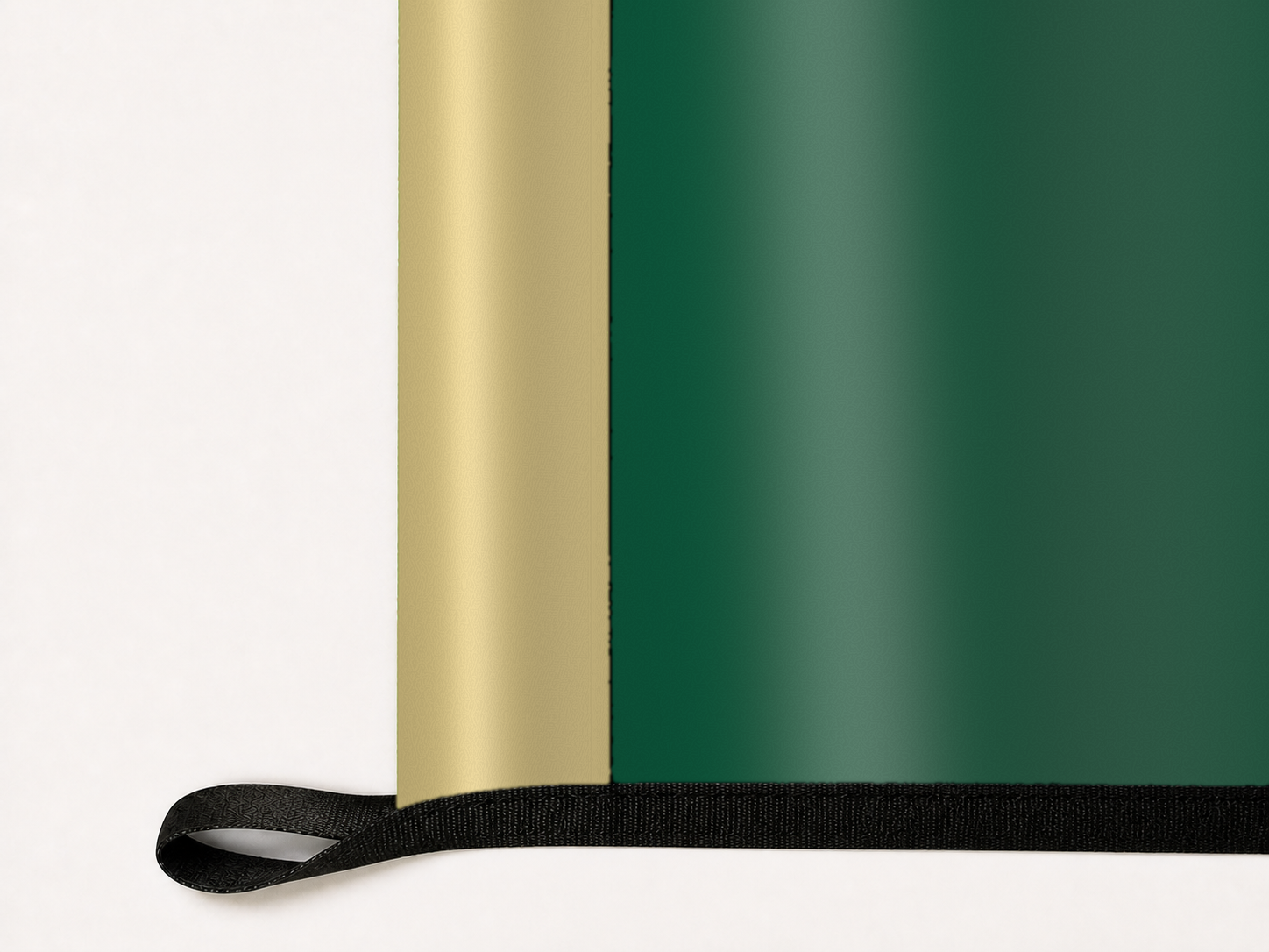 Sacramento State Hornets Authentic Gameday Flag underside and personalization construction view — continuous restrained woven-satin Sacramento State Hornets Accent header, textured Sacramento State Hornets Primary face, lower black loop and perimeter webbing — source_sha256=e00583e4b1afda7085344e3ab21ef6ebe1f87ccf5f031e36b62863bcf6c660e3