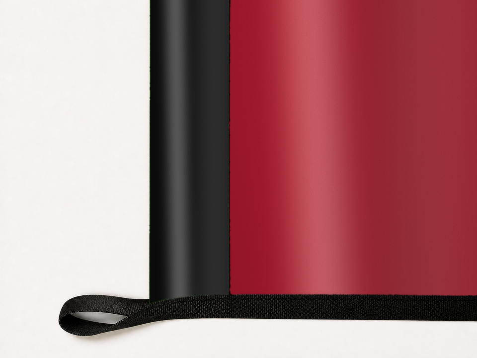 San Diego State Aztecs Authentic Gameday Flag underside and personalization construction view — continuous restrained woven-satin San Diego State Aztecs Accent header, textured San Diego State Aztecs Primary face, lower black loop and perimeter webbing — source_sha256=df466a65fdacc5fdd25b91414433122aa330b9638ee98eb8a57a235f9966ff35