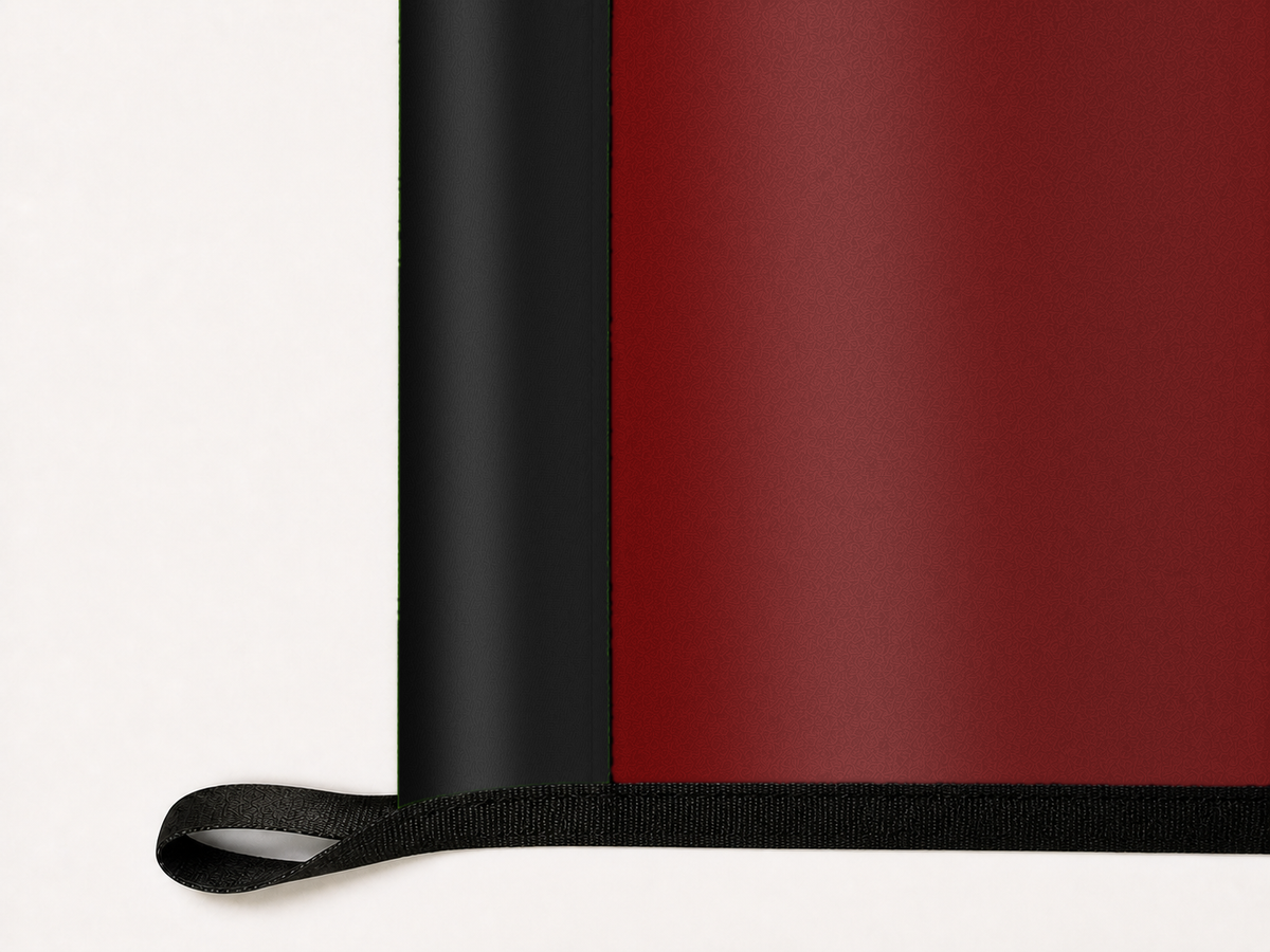 South Carolina Gamecocks Authentic Gameday Flag underside and personalization construction view — continuous restrained woven-satin South Carolina Gamecocks Accent header, textured South Carolina Gamecocks Primary face, lower black loop and perimeter webbing — source_sha256=d4e9f2ce6f0819c1be8856dea79318a330d63790f14bc30d54161a104981de75