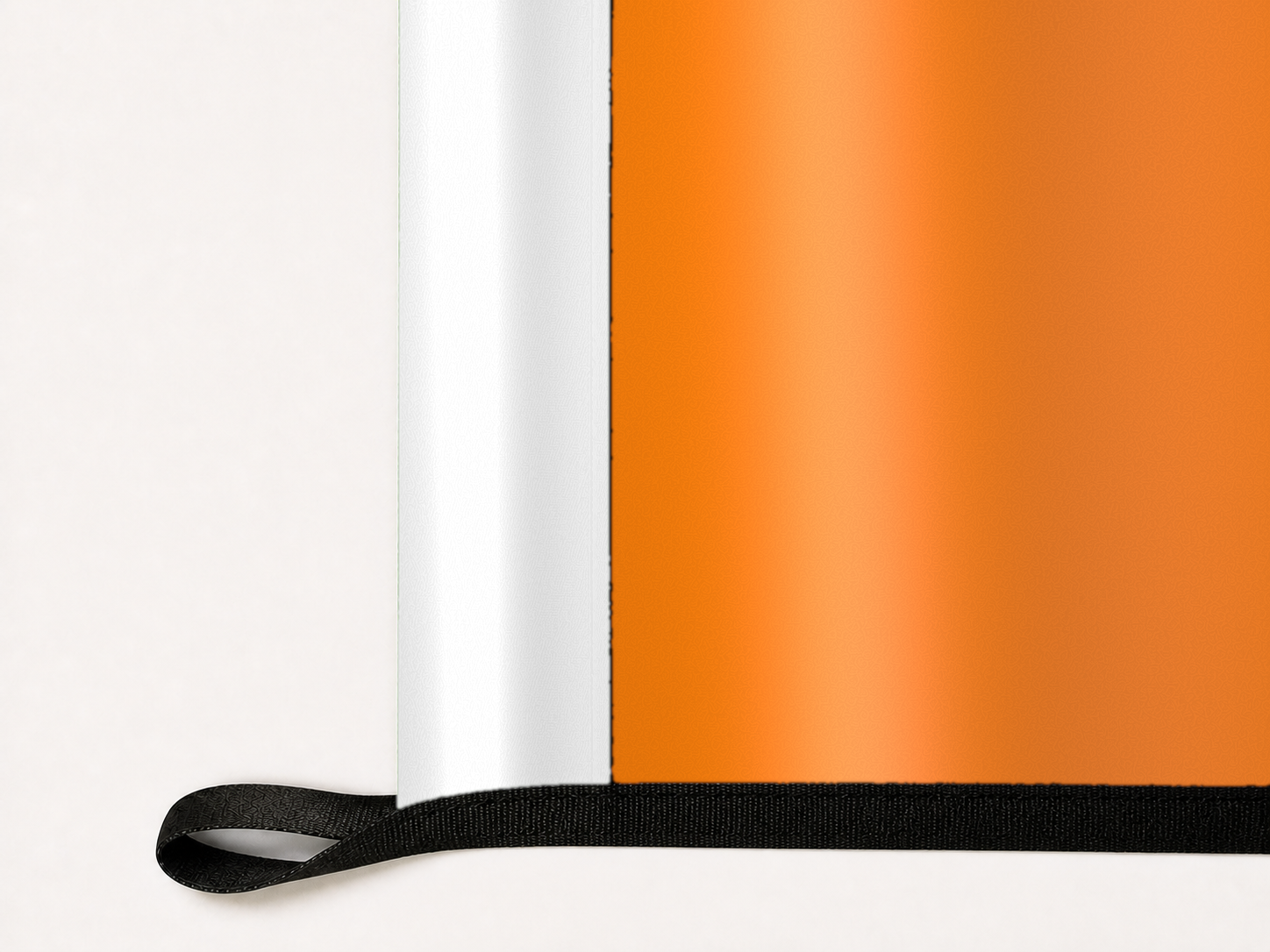 Tennessee Volunteers Authentic Gameday Flag underside and personalization construction view — continuous restrained woven-satin Tennessee Volunteers Accent header, textured Tennessee Volunteers Primary face, lower black loop and perimeter webbing — source_sha256=e7cda118e993d58ea61c454323e84e5d937430e17b30f2ff0ab46957c648ff12