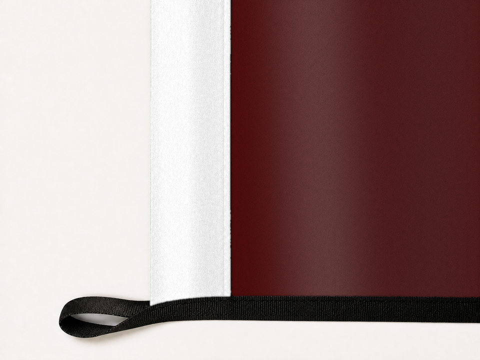 Texas A&M Aggies Authentic Gameday Flag underside and personalization construction view — continuous restrained woven-satin Texas A&M Aggies Accent header, textured Texas A&M Aggies Primary face, lower black loop and perimeter webbing — source_sha256=4451dc75d6e3e5c788ec200c1fddef5ba4666ee76da7ed02816a993e0f99fb29