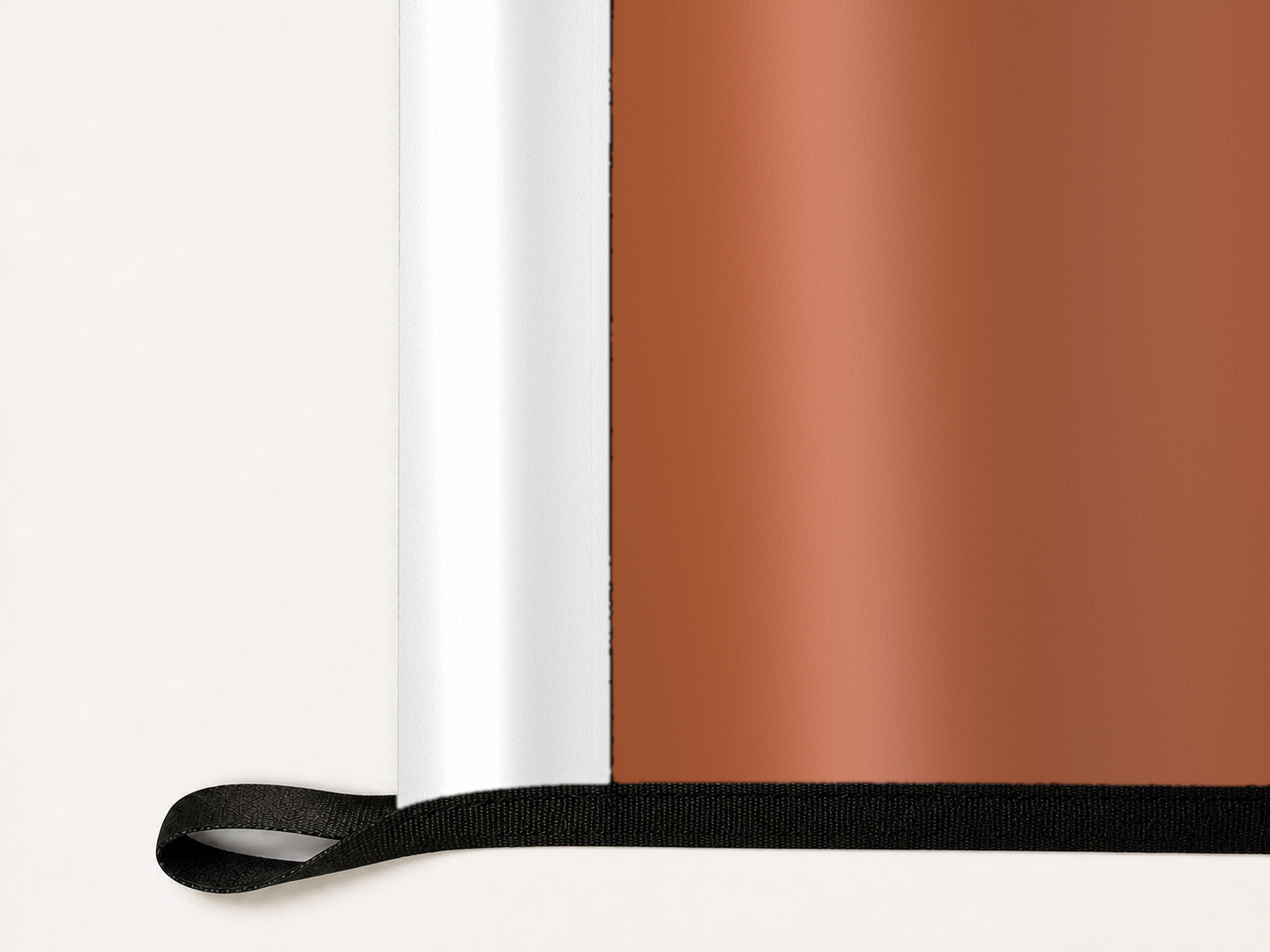 Texas Longhorns Authentic Gameday Flag underside and personalization construction view — continuous restrained woven-satin Texas Longhorns Accent header, textured Texas Longhorns Primary face, lower black loop and perimeter webbing — source_sha256=f0227664943e841c381327da13082f18f72e3c72f3103a20d073571a7b05c8ab
