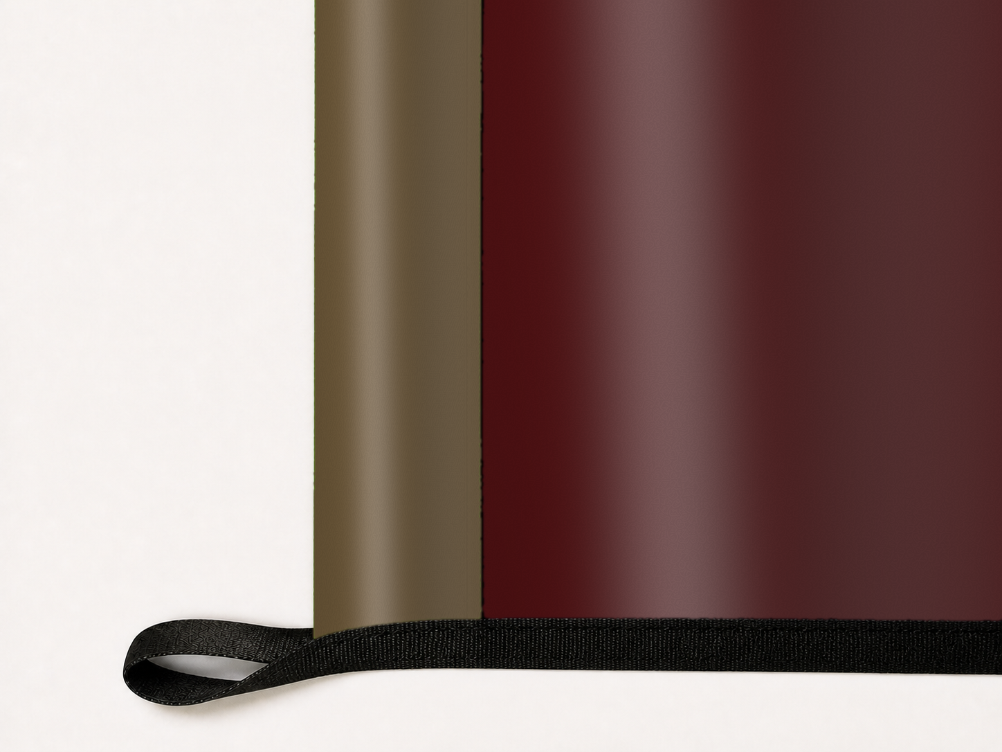 Texas State Bobcats Authentic Gameday Flag underside and personalization construction view — continuous restrained woven-satin Texas State Bobcats Accent header, textured Texas State Bobcats Primary face, lower black loop and perimeter webbing — source_sha256=9eb60f593f7a02d6ba8785f7d46eca6788db1710f228b72a06096f3a1e06fe1c