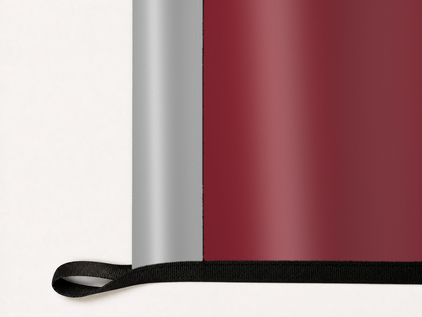 Troy Trojans Authentic Gameday Flag underside and personalization construction view — continuous restrained woven-satin Troy Trojans Accent header, textured Troy Trojans Primary face, lower black loop and perimeter webbing — source_sha256=995dfbbe379c6a29652de108b791a0bcf05e8234a4228daa8f8eea7fbbf830f2