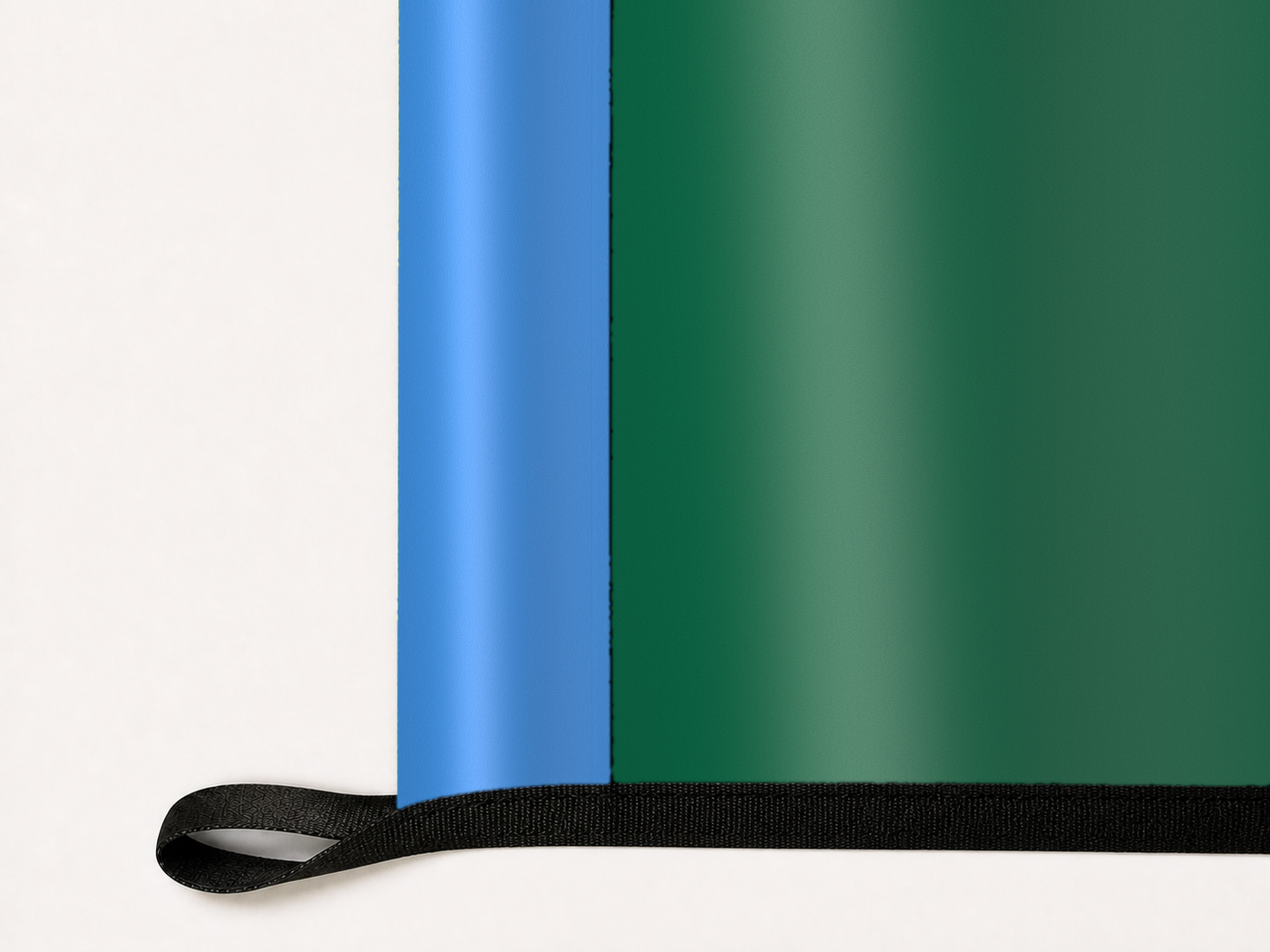 Tulane Green Wave Authentic Gameday Flag underside and personalization construction view — continuous restrained woven-satin Tulane Green Wave Accent header, textured Tulane Green Wave Primary face, lower black loop and perimeter webbing — source_sha256=b2ad17baddbc7684a5953742f9f8dcedf5f9d2741084d953fc525fd146aa8f1e