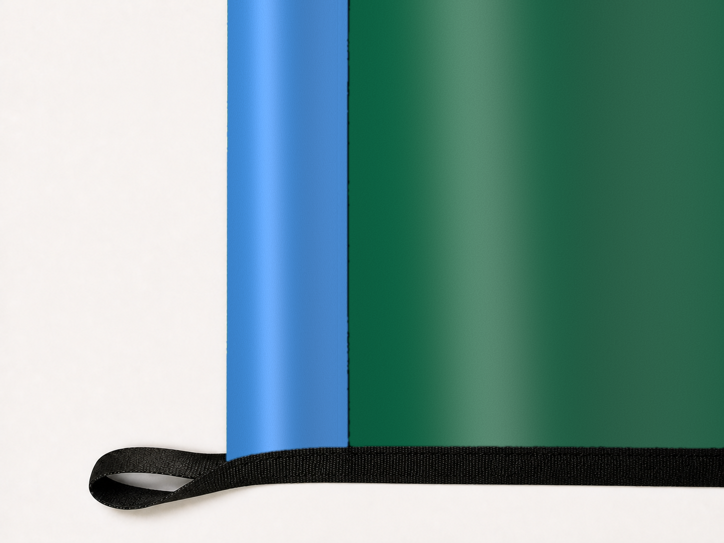 Tulane Green Wave Authentic Gameday Flag underside and personalization construction view — continuous restrained woven-satin Tulane Green Wave Accent header, textured Tulane Green Wave Primary face, lower black loop and perimeter webbing — source_sha256=b2ad17baddbc7684a5953742f9f8dcedf5f9d2741084d953fc525fd146aa8f1e