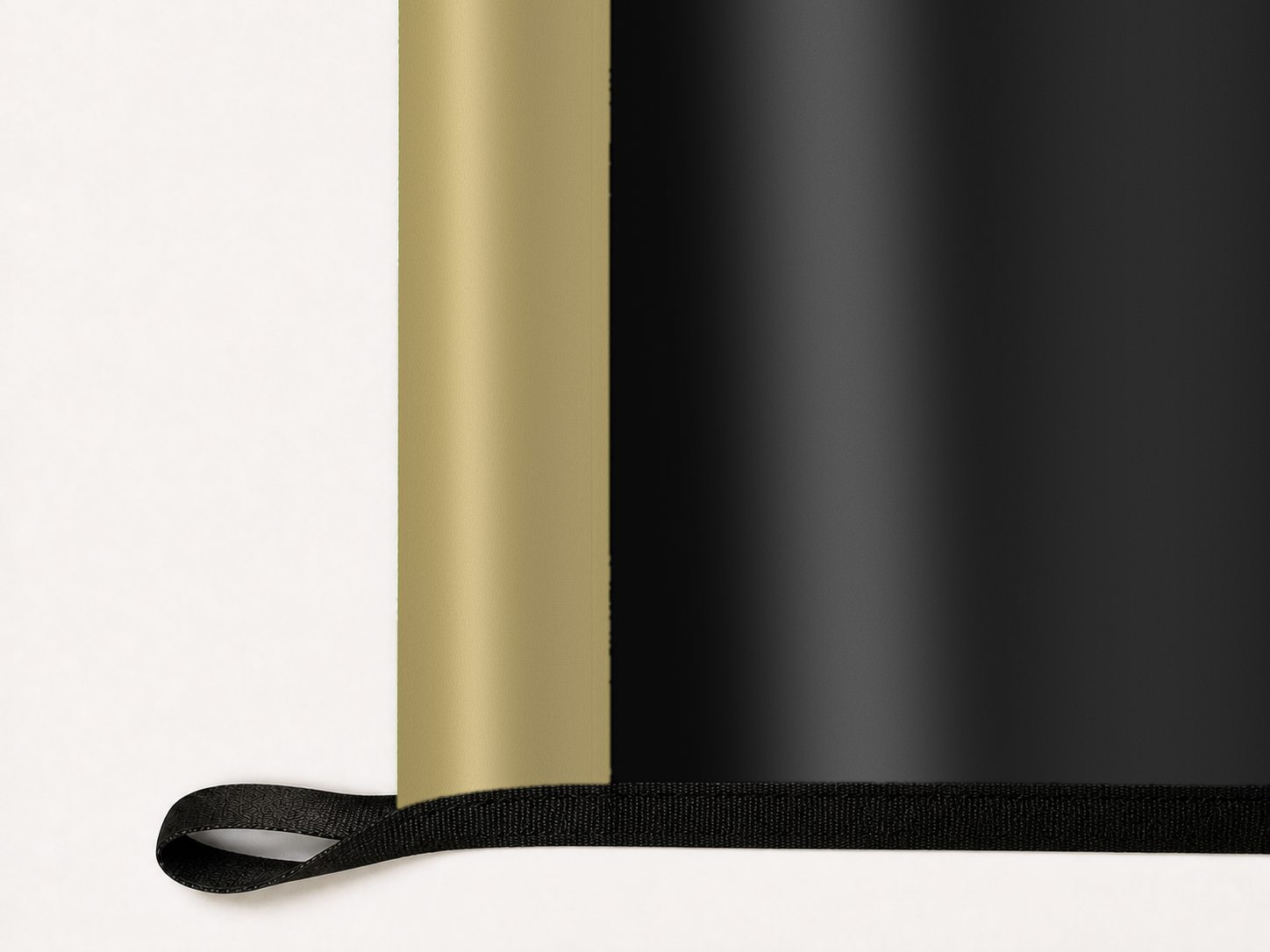 UCF Knights Authentic Gameday Flag underside and personalization construction view — continuous restrained woven-satin UCF Knights Accent header, textured UCF Knights Primary face, lower black loop and perimeter webbing — source_sha256=9dd7ff987b25f75c5efde957632466e8b5629ae4730f34d710ad869d735856eb
