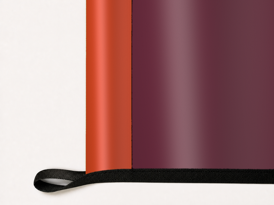 Virginia Tech Hokies Authentic Gameday Flag underside and personalization construction view — continuous restrained woven-satin Virginia Tech Hokies Accent header, textured Virginia Tech Hokies Primary face, lower black loop and perimeter webbing — source_sha256=0522d046ea0d62a10d062605415776bfefc6b93ff3229c3d0386b7bd399954aa