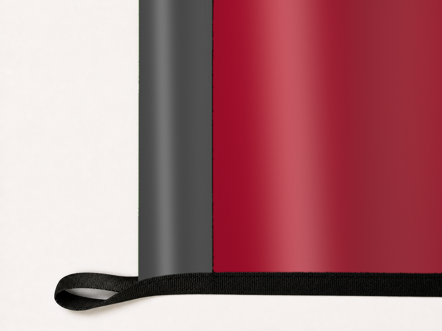 Washington State Cougars Authentic Gameday Flag underside and personalization construction view — continuous restrained woven-satin Washington State Cougars Accent header, textured Washington State Cougars Primary face, lower black loop and perimeter webbing — source_sha256=a1edcfd5472307f680b12341a6087c8d07ce0b891a47a073774e06592fbbaf6f