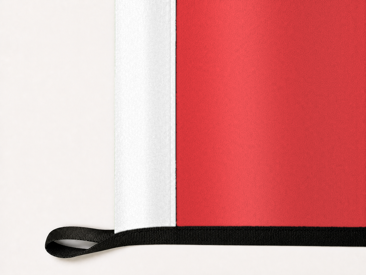 Western Kentucky Hilltoppers Authentic Gameday Flag underside and personalization construction view — continuous restrained woven-satin Western Kentucky Hilltoppers Accent header, textured Western Kentucky Hilltoppers Primary face, lower black loop and perimeter webbing — source_sha256=5097266f99a75f627332dc7d537cf789c1fa07fb8d73d94255a080c78fadd80b