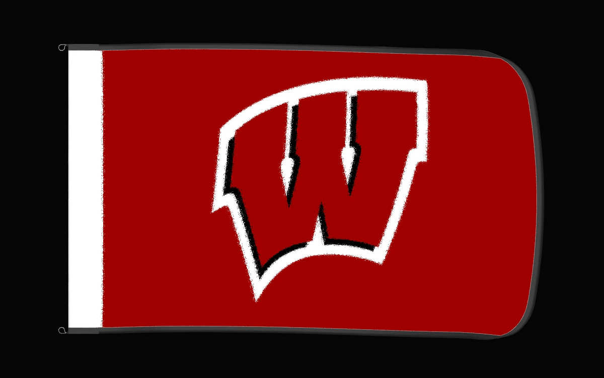 EXO rotating product view — Wisconsin Badgers Authentic Gameday Flag — controlled catalog turntable