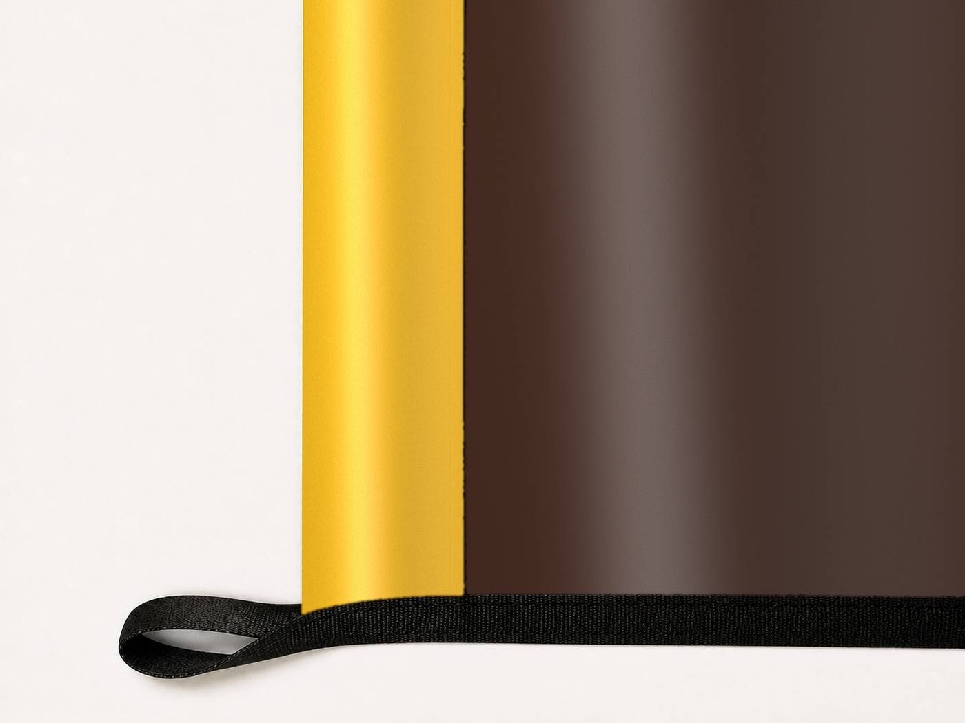 Wyoming Cowboys Authentic Gameday Flag underside and personalization construction view — continuous restrained woven-satin Wyoming Cowboys Accent header, textured Wyoming Cowboys Primary face, lower black loop and perimeter webbing — source_sha256=d78f25c8d8dcba6df1515bc3f522baf0e6111a2d0e18f456f35ec8bd81eb01aa
