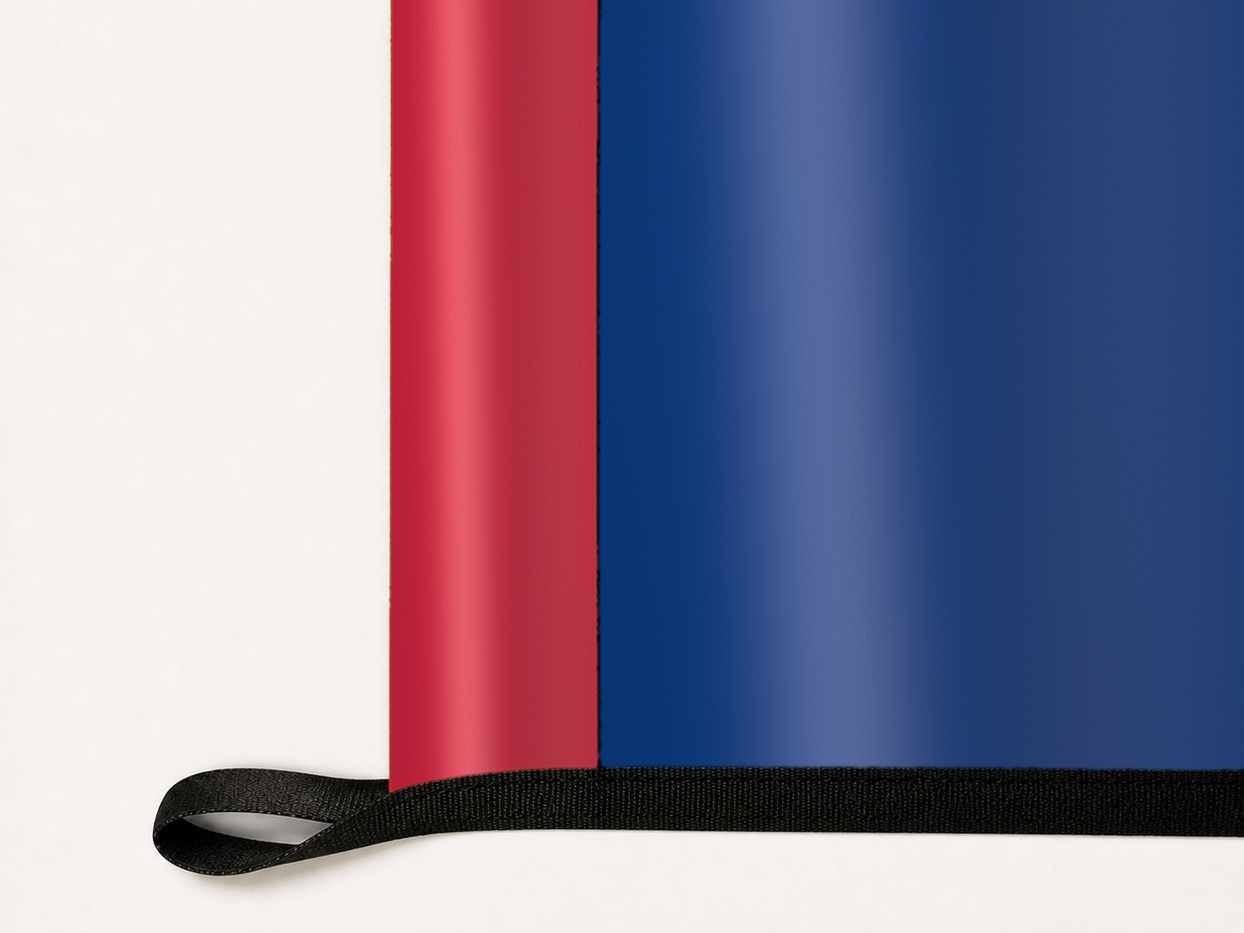 New York Giants Authentic Gameday Flag underside and personalization construction view — continuous restrained woven-satin New York Giants Accent header, textured New York Giants Primary face, lower black loop and perimeter webbing — source_sha256=42a5cb567a10075b08d39f08b9846fbd30c12a95de8474c6341bad7bae2f6866