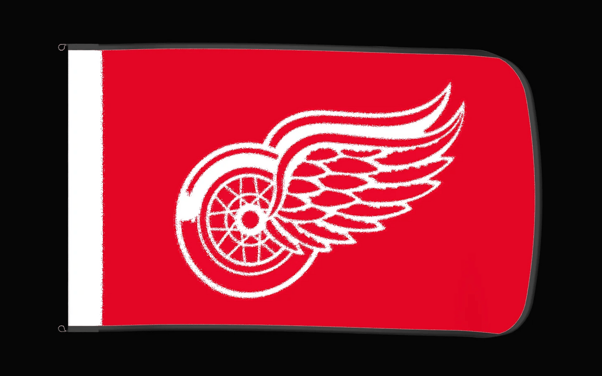 EXO rotating product view — Detroit Red Wings Authentic Gameday Flag — controlled catalog turntable