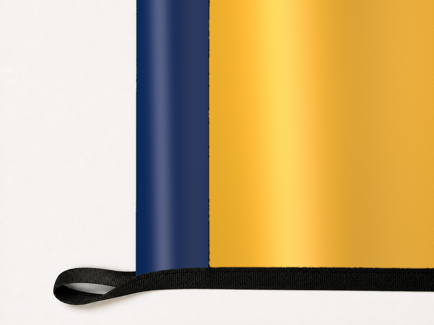 Nashville Predators Authentic Gameday Flag underside and personalization construction view — continuous restrained woven-satin Nashville Predators Accent header, textured Nashville Predators Primary face, lower black loop and perimeter webbing — source_sha256=30a9863057e7970d1c890b0cbbce9fed628bb371038ec0e55cda5686215ce1a4