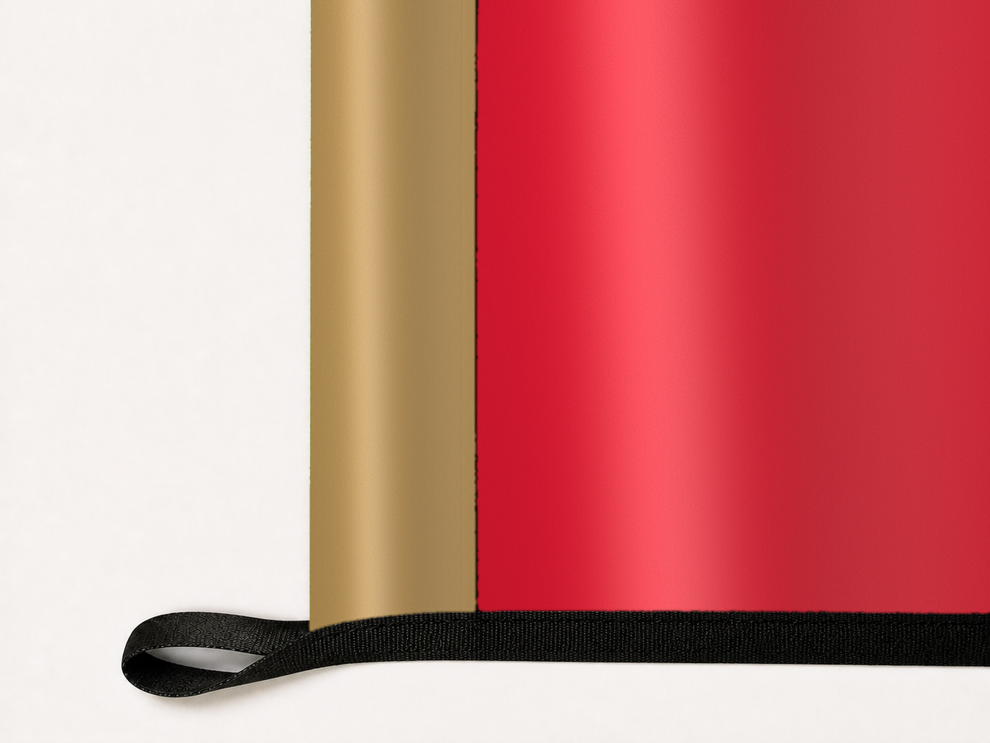 Ottawa Senators Authentic Gameday Flag underside and personalization construction view — continuous restrained woven-satin Ottawa Senators Accent header, textured Ottawa Senators Primary face, lower black loop and perimeter webbing — source_sha256=1541fe781f734422d265fc69e6cd5added55bb00fe2fb6dbd90a52d37f758c95