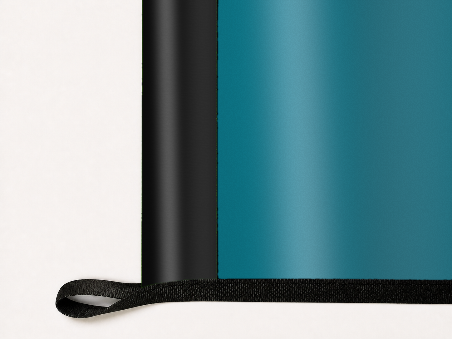 San Jose Sharks Authentic Gameday Flag underside and personalization construction view — continuous restrained woven-satin San Jose Sharks Accent header, textured San Jose Sharks Primary face, lower black loop and perimeter webbing — source_sha256=0d8eaded3360f4bd9b92163566c1c6a5461ed8df2d18472697f549d4a5284a21