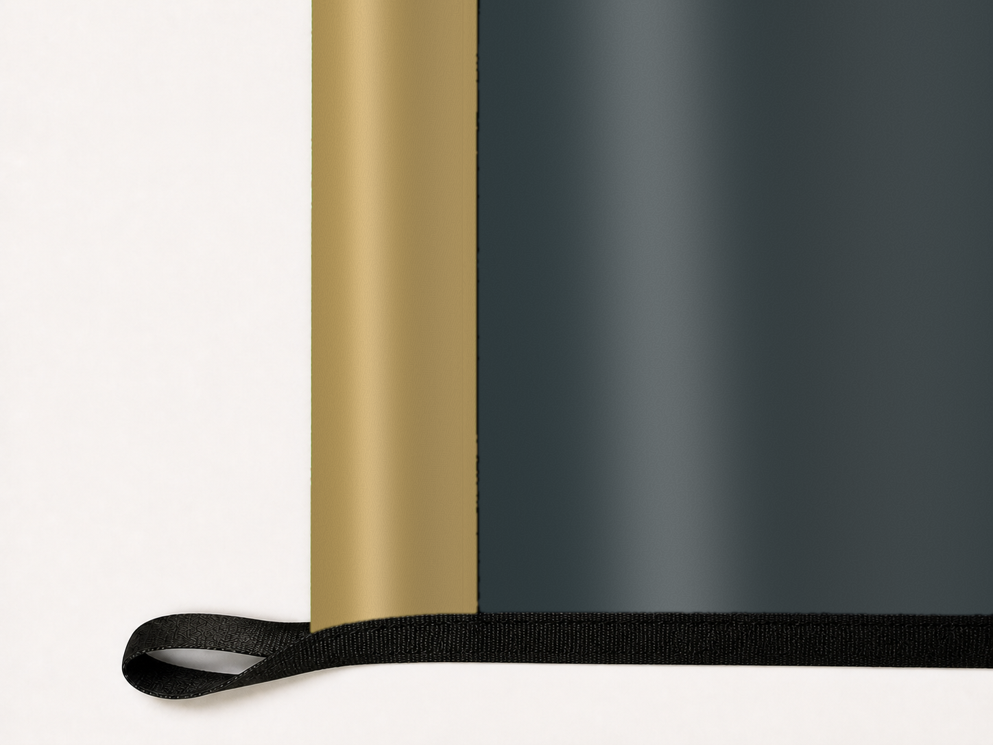 Vegas Golden Knights Authentic Gameday Flag underside and personalization construction view — continuous restrained woven-satin Vegas Golden Knights Accent header, textured Vegas Golden Knights Primary face, lower black loop and perimeter webbing — source_sha256=795d12ddcc18ab658ce1171112f54c733fd2a5b2d3de641f61570590e8c92e2e