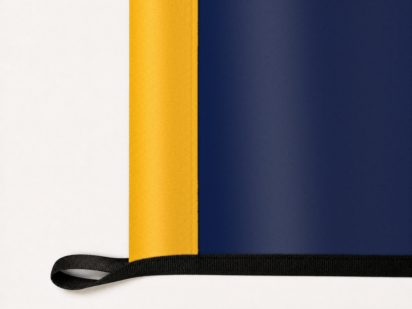 Alaska State Flag Authentic Gameday Flag underside and personalization construction view — continuous restrained woven-satin Alaska State Flag Accent header, textured Alaska State Flag Primary face, lower black loop and perimeter webbing — source_sha256=bd7a2aa0a24f9d90835815c62f7baae218984b23b214216a828cd1562611d9eb
