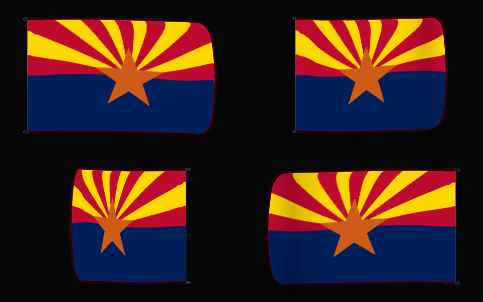 Arizona State Flag Authentic Gameday Flag — clean black four-view contact proof showing Front Design, Front Flying, Back Flying, and Back Design — source_sha256=d091d44568b00498e0ce6f3d7d036541ef655f896fe80044a9c76d672bf1a2cf