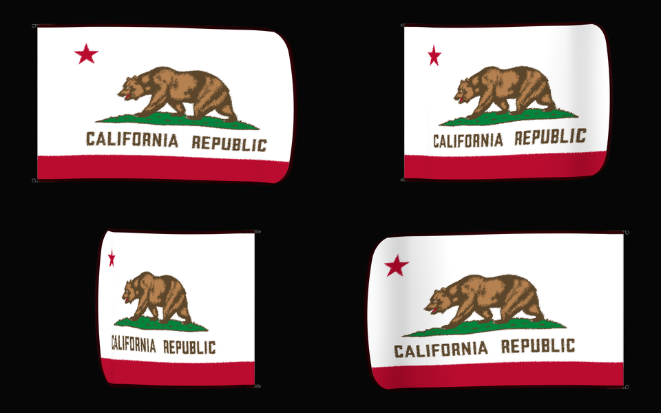 California State Flag Authentic Gameday Flag — clean black four-view contact proof showing Front Design, Front Flying, Back Flying, and Back Design — source_sha256=7eca310791a635c3c819d338694fadbfd4c7b8a49c0759d7e26a1c9be8710846