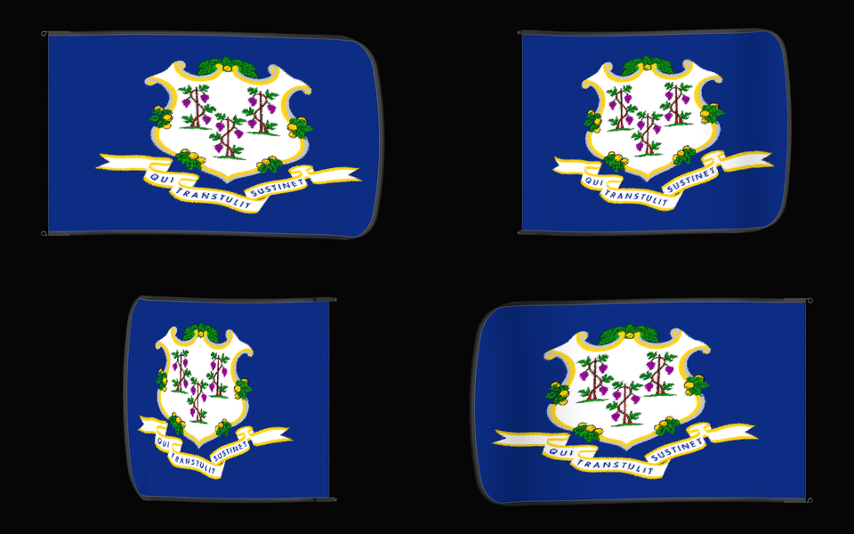 Connecticut State Flag Authentic Gameday Flag — clean black four-view contact proof showing Front Design, Front Flying, Back Flying, and Back Design — source_sha256=d7222f8e285f62dda7ee2692219d53eb8f814c0d993df71a2d432727b8aaf297