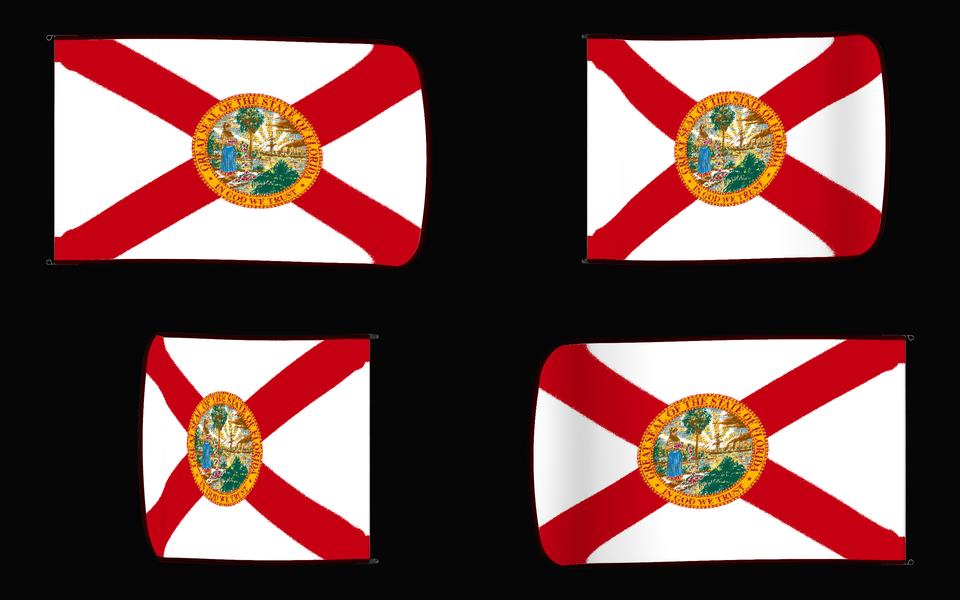 Florida State Flag Authentic Gameday Flag — clean black four-view contact proof showing Front Design, Front Flying, Back Flying, and Back Design — source_sha256=7be57b8287ce2348c675c2140587a782fa9d8e02b925f3c7a1ec789a90963534