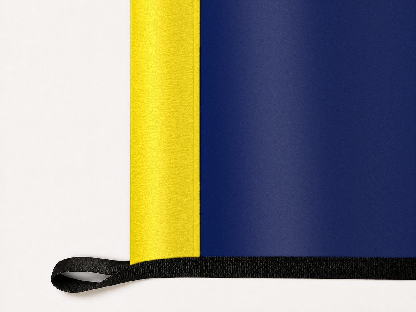 Kansas State Flag Authentic Gameday Flag underside and personalization construction view — continuous restrained woven-satin Kansas State Flag Accent header, textured Kansas State Flag Primary face, lower black loop and perimeter webbing — source_sha256=03cca4804c7e2173b2f2010fc2810d27a68cebed6049b5cb7fa5a117bb01b029