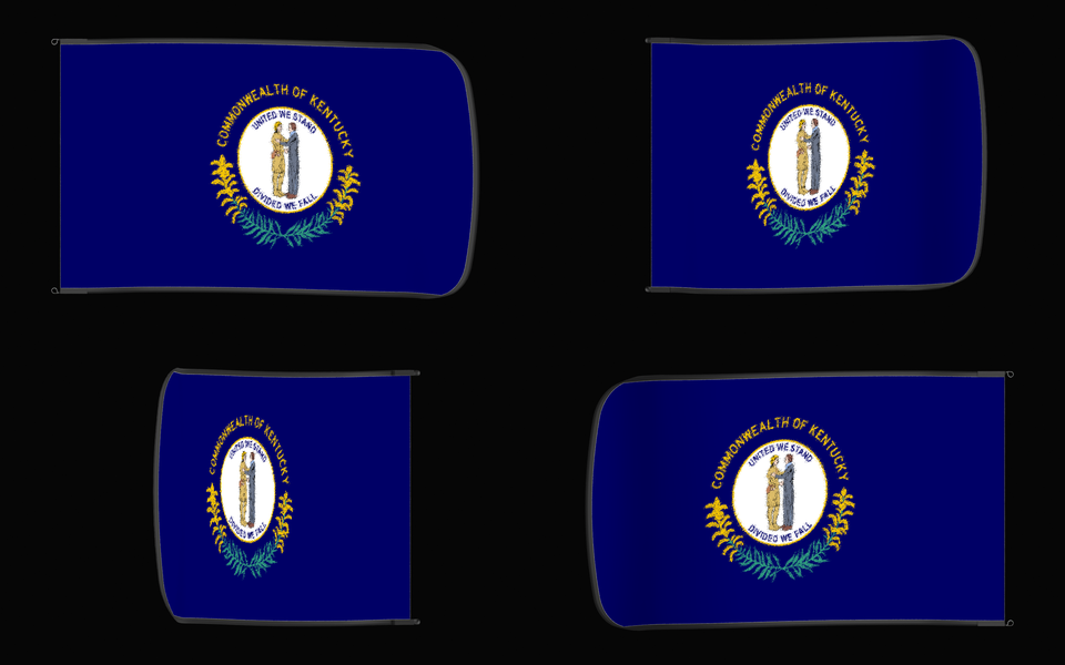 Kentucky State Flag Authentic Gameday Flag — clean black four-view contact proof showing Front Design, Front Flying, Back Flying, and Back Design — source_sha256=408106f92b43faf3585ef13c873c99e72fb29b8d88358b3840a9b6dde01c7fc5