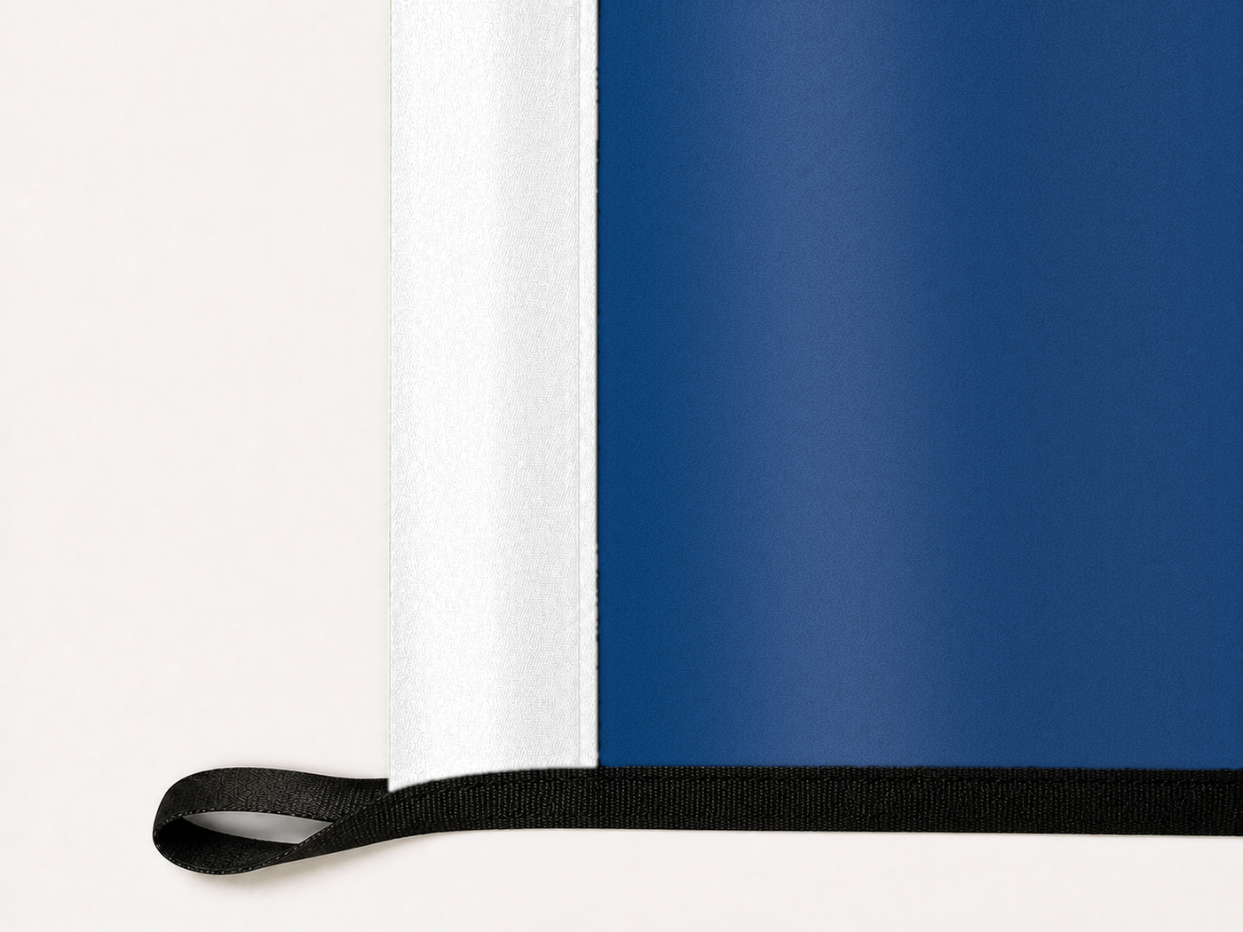 Louisiana State Flag Authentic Gameday Flag underside and personalization construction view — continuous restrained woven-satin Louisiana State Flag Accent header, textured Louisiana State Flag Primary face, lower black loop and perimeter webbing — source_sha256=1595f0beebf486e4003354a483e06b885c73490b0a76f7c17b1e9bf77393a36b