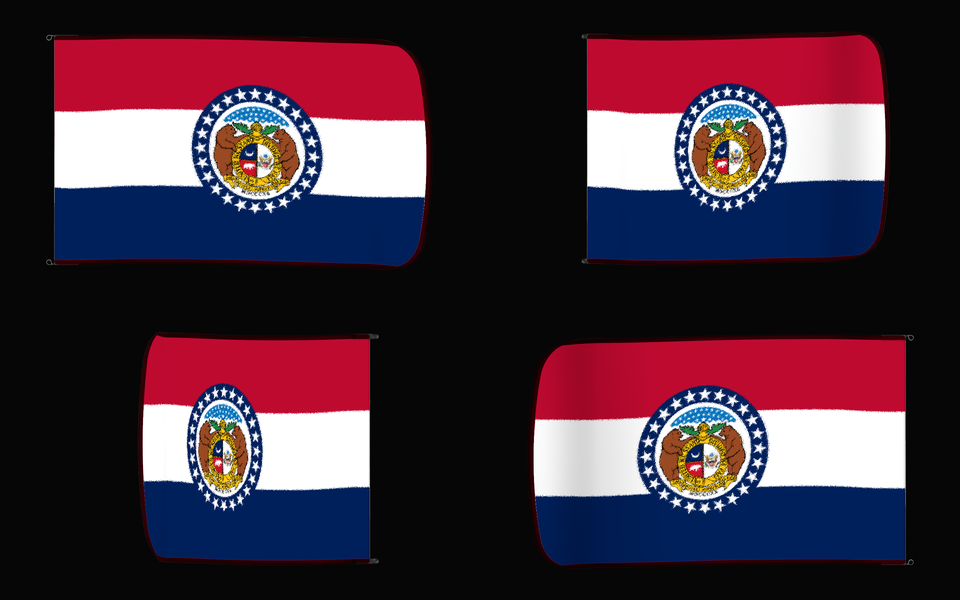 Missouri State Flag Authentic Gameday Flag — clean black four-view contact proof showing Front Design, Front Flying, Back Flying, and Back Design — source_sha256=1b201f5c0589b9a212ac7e4f3de078466921a7fb4a344a3bde30becde2533a2d