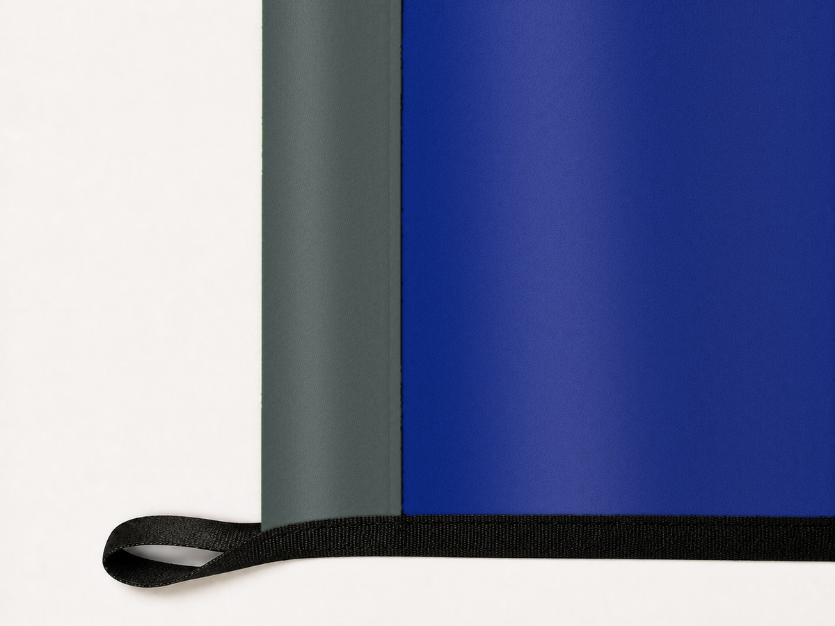 New Hampshire State Flag Authentic Gameday Flag underside and personalization construction view — continuous restrained woven-satin New Hampshire State Flag Accent header, textured New Hampshire State Flag Primary face, lower black loop and perimeter webbing — source_sha256=71153d6932e5526a43e5d493bc532a7769e74155463d85d0d9630d9497ffceba