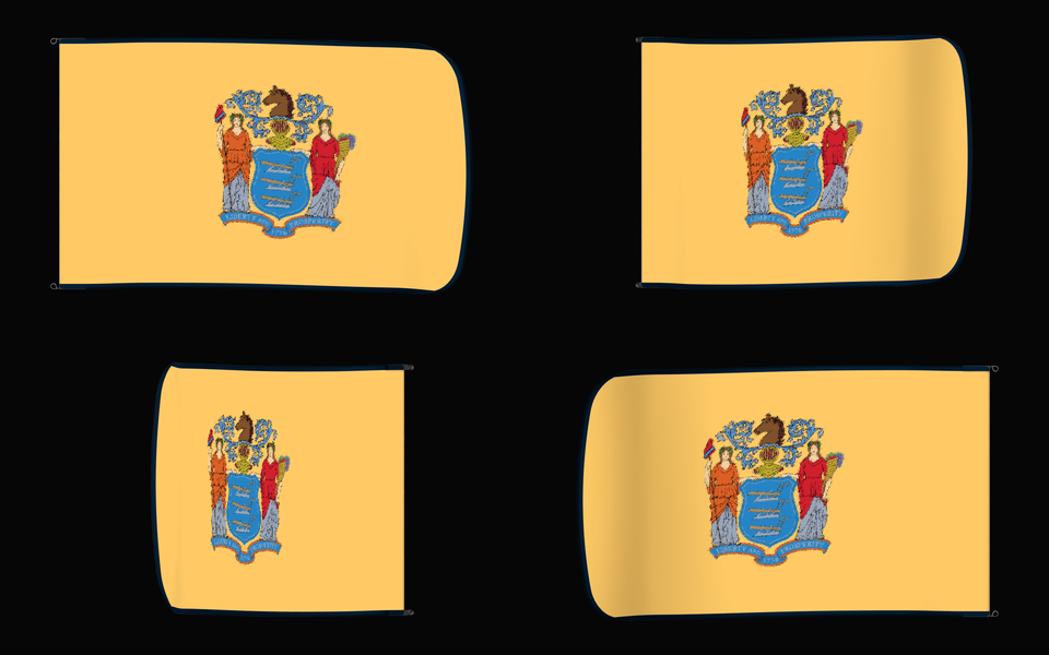New Jersey State Flag Authentic Gameday Flag — clean black four-view contact proof showing Front Design, Front Flying, Back Flying, and Back Design — source_sha256=7a36b32124eebd3e88c3ff9ab9d6dc4071ebc34c87417d786f9fd950eb64b998