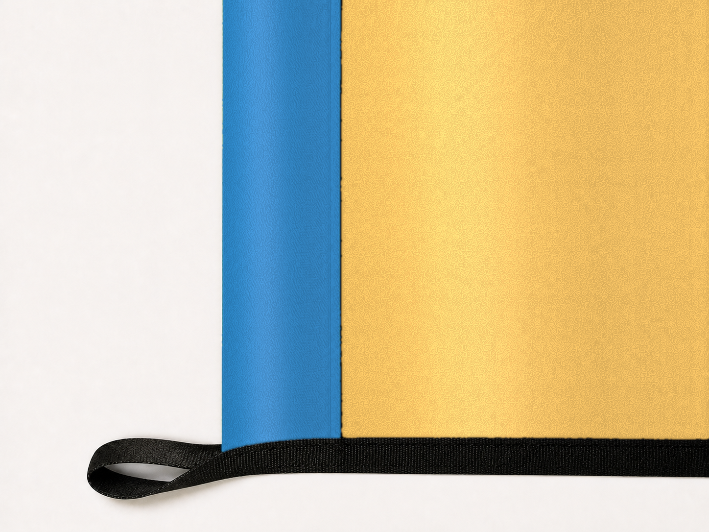New Jersey State Flag Authentic Gameday Flag underside and personalization construction view — continuous restrained woven-satin New Jersey State Flag Accent header, textured New Jersey State Flag Primary face, lower black loop and perimeter webbing — source_sha256=dc141d399fcfb62e08c8174f2f23b93e4393fcc2c7da0182a76bb55a598b8999
