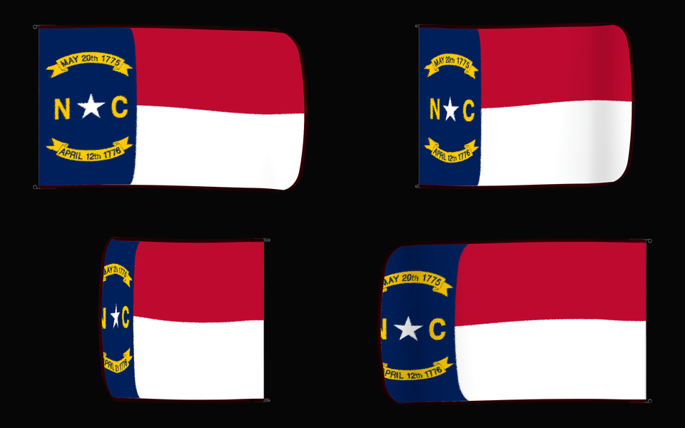 North Carolina State Flag Authentic Gameday Flag — clean black four-view contact proof showing Front Design, Front Flying, Back Flying, and Back Design — source_sha256=2ae86dfa2e892a8eaa40fed8845bb87cfa35a233c48854b57f1a382a42993b4a