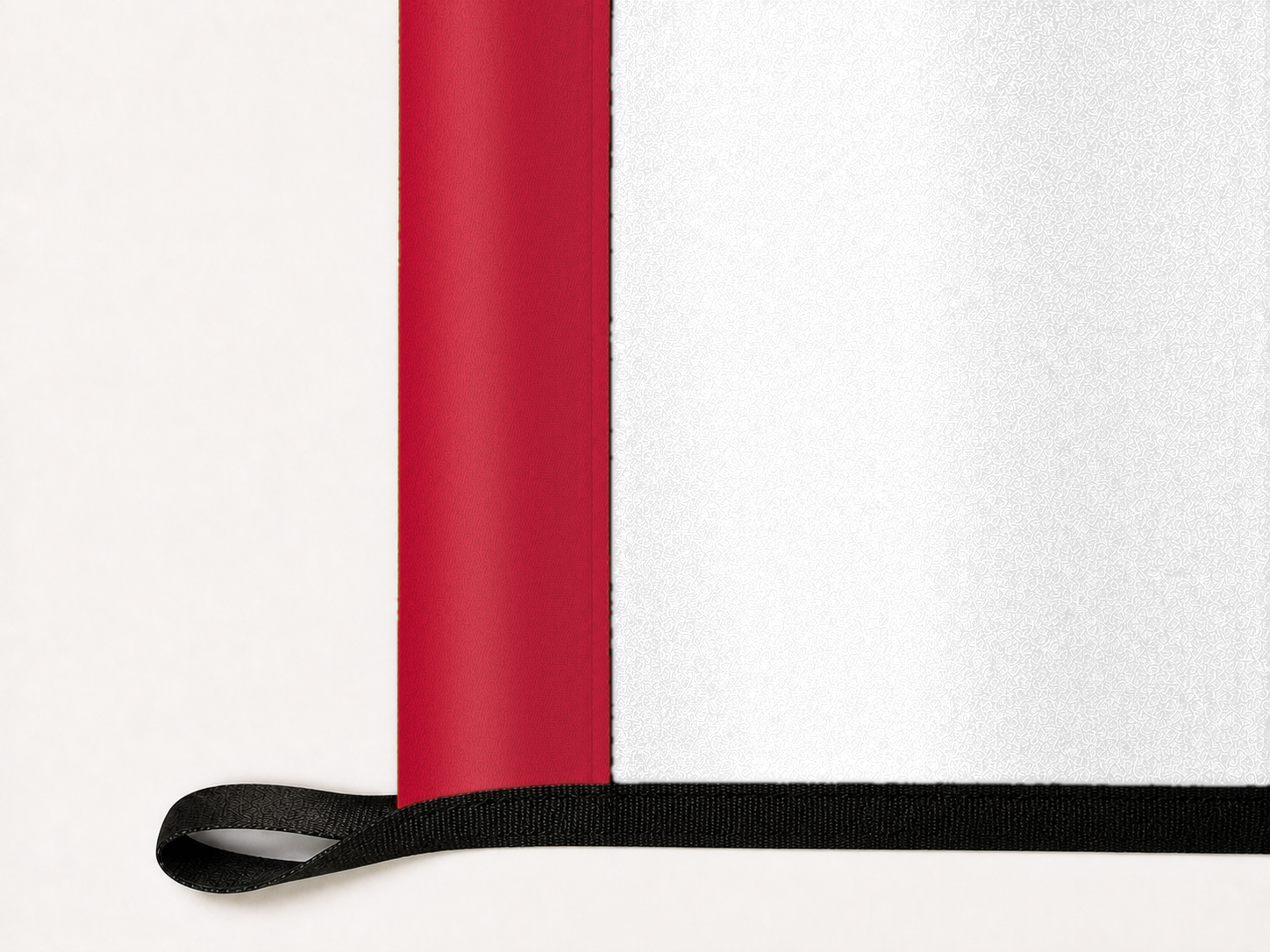 Ohio State Flag Authentic Gameday Flag underside and personalization construction view — continuous restrained woven-satin Ohio State Flag Accent header, textured Ohio State Flag Primary face, lower black loop and perimeter webbing — source_sha256=28d01ce211adae33491a504a531d122f77ea88db18a818409703b6c85c131c0a