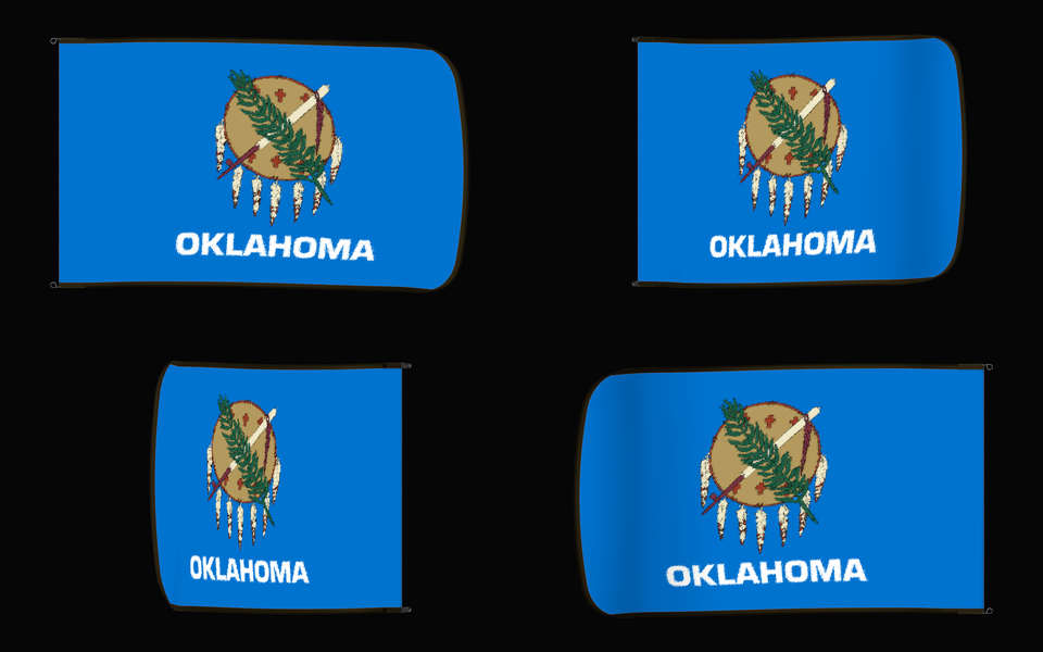 Oklahoma State Flag Authentic Gameday Flag — clean black four-view contact proof showing Front Design, Front Flying, Back Flying, and Back Design — source_sha256=fd81c9c1ca2119cca05e911d327949391bfbedcc2ff22d639dbcc63e6eb29608