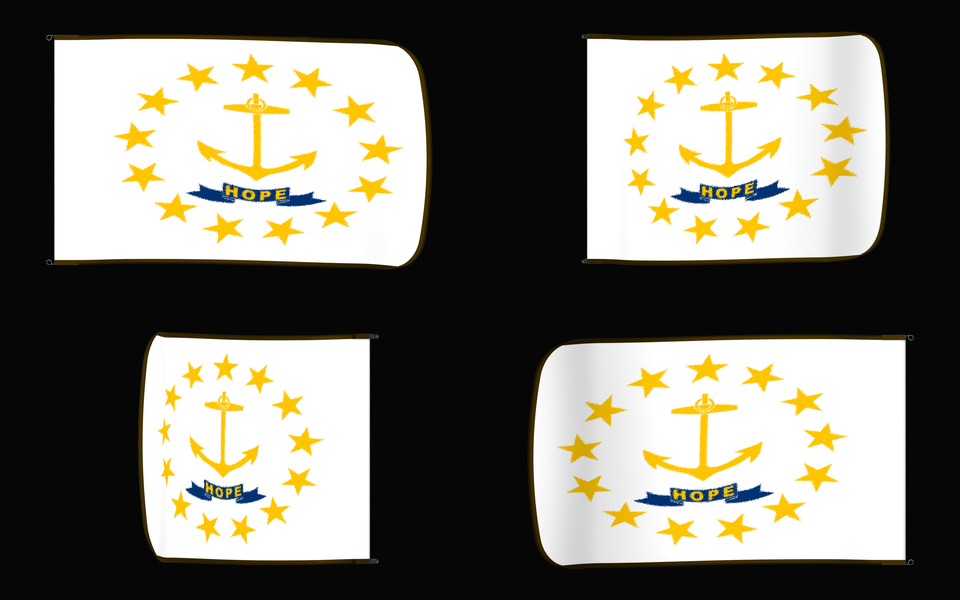 Rhode Island State Flag Authentic Gameday Flag — clean black four-view contact proof showing Front Design, Front Flying, Back Flying, and Back Design — source_sha256=50078addfcacfc944c750b29efca72aa25b75130f1fc4c7f95333beadb967639