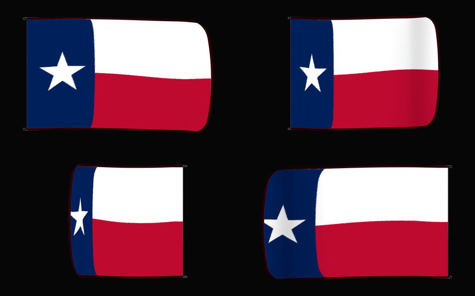 Texas State Flag Authentic Gameday Flag — clean black four-view contact proof showing Front Design, Front Flying, Back Flying, and Back Design — source_sha256=d8a05800490a2003890d6117a55548106be7e7b551ee68fc260b35926145b62e