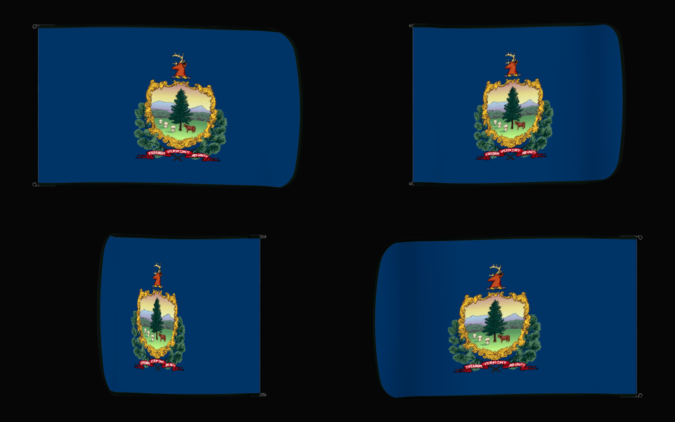 Vermont State Flag Authentic Gameday Flag — clean black four-view contact proof showing Front Design, Front Flying, Back Flying, and Back Design — source_sha256=5e059dcec9df84ef16c9cc42ba9ac0188a9a6de6afbbcd17e77038b62fca81cd