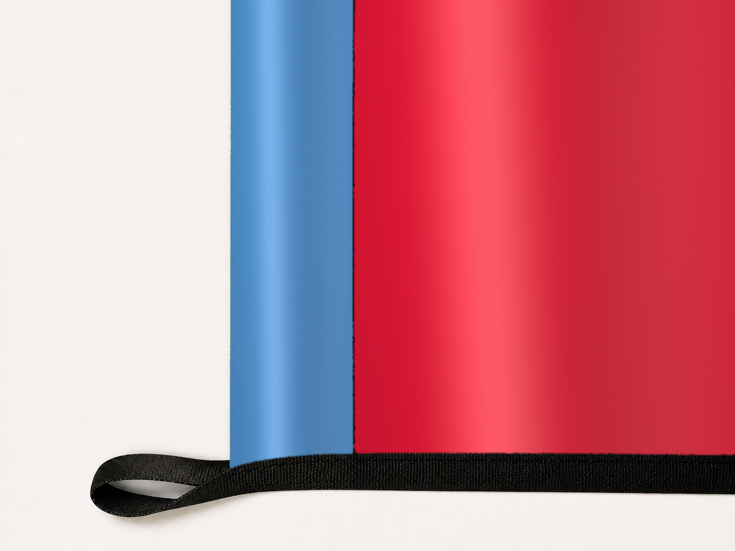 Atlanta Dream Authentic Gameday Flag underside and personalization construction view — continuous restrained woven-satin Atlanta Dream Accent header, textured Atlanta Dream Primary face, lower black loop and perimeter webbing — source_sha256=55b445ca28cc41d9a5a3253bbd7164d245280a610c456c62149fc9e507c9be5c