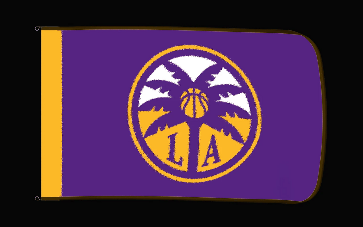 EXO rotating product view — Los Angeles Sparks Authentic Gameday Flag — controlled catalog turntable