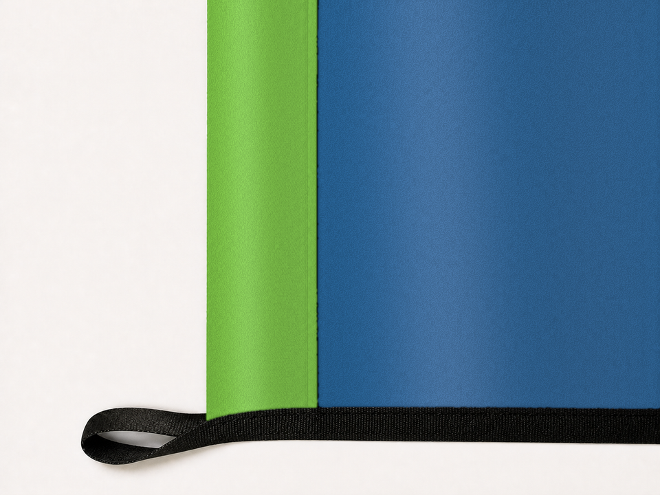 Minnesota Lynx Authentic Gameday Flag underside and personalization construction view — continuous restrained woven-satin Minnesota Lynx Accent header, textured Minnesota Lynx Primary face, lower black loop and perimeter webbing — source_sha256=2b90daf2535e2c11af51b13a2cb839136c07e3232e4d0b5889073ce50bc24625