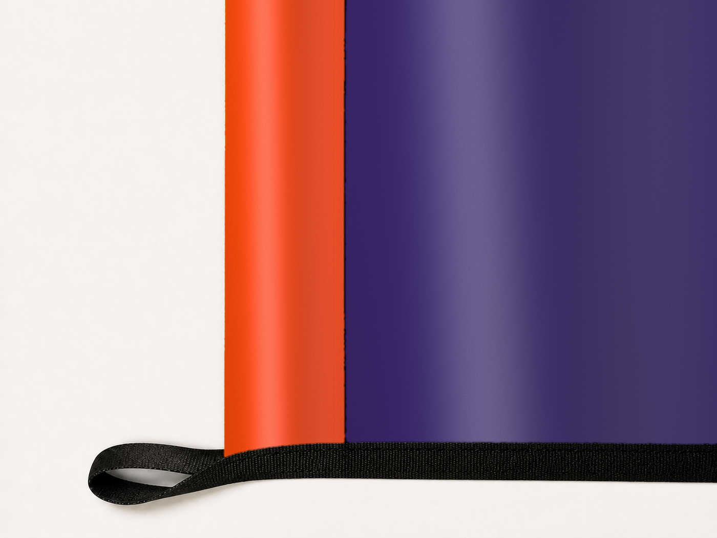Phoenix Mercury Authentic Gameday Flag underside and personalization construction view — continuous restrained woven-satin Phoenix Mercury Accent header, textured Phoenix Mercury Primary face, lower black loop and perimeter webbing — source_sha256=9c3c7742efccbc018b408c520a528712b14f8cd5e1c6fa87d3764389c0175c81