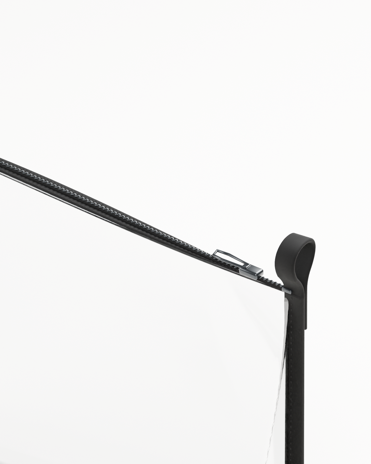Clutch only · nearly straight zipper and compact attachment loop