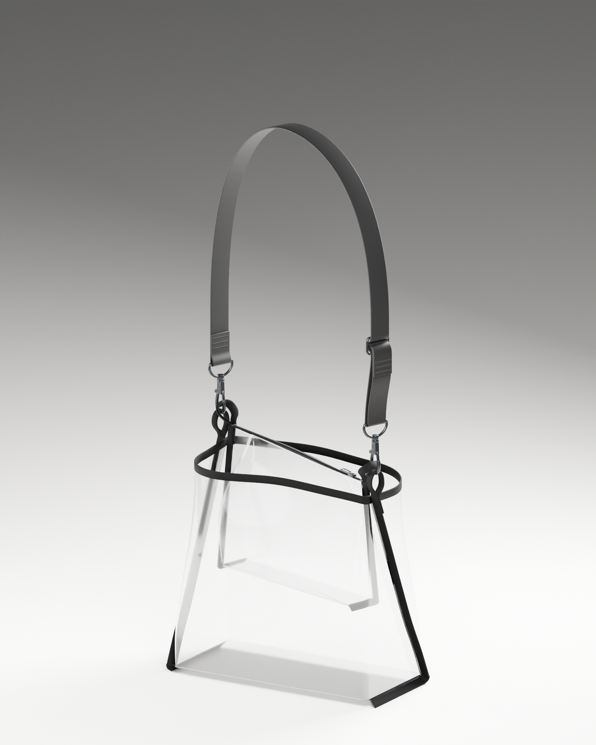 Complete kit · bucket, optional clutch with compact loops and one shared black strap